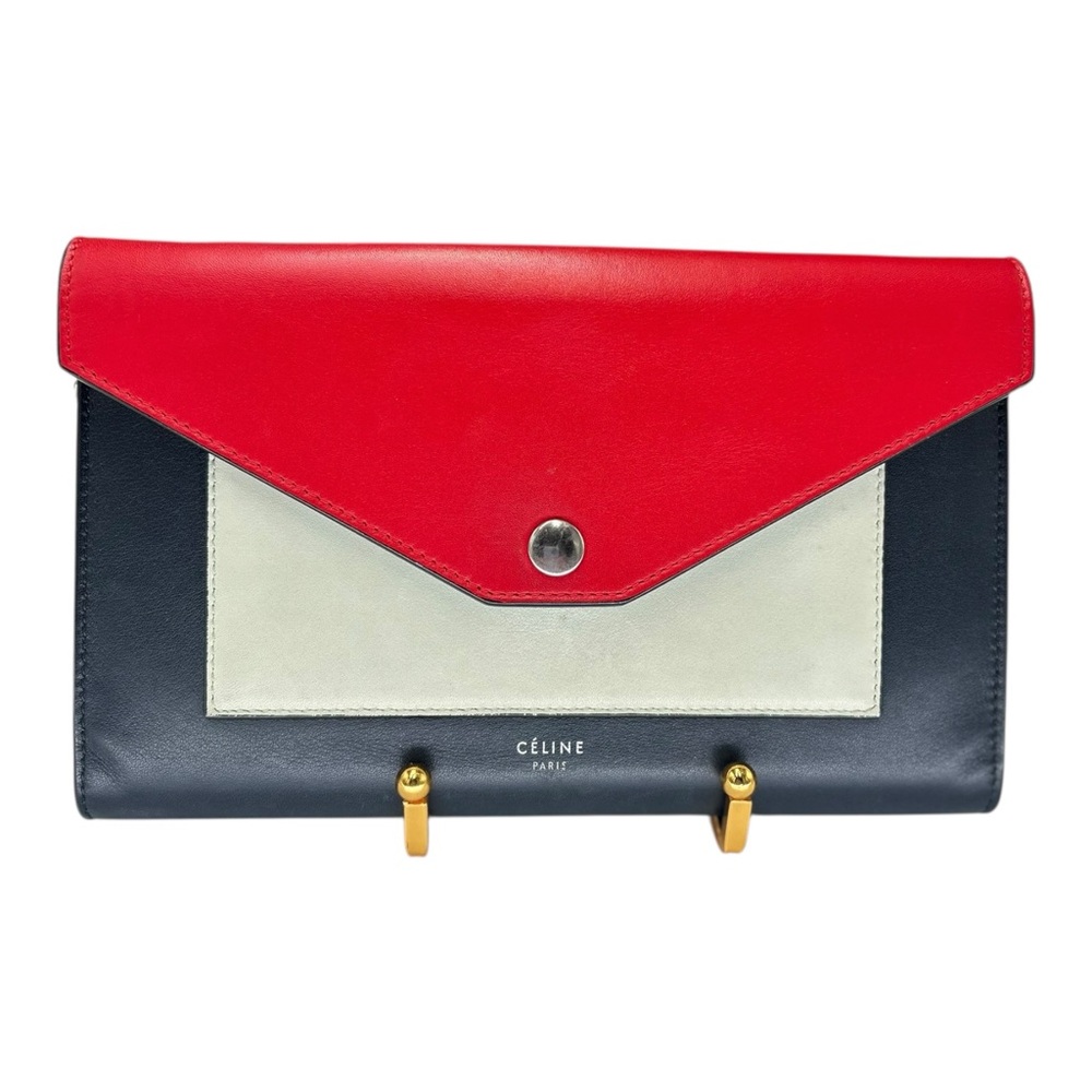 Celine Red and White Envelope Clutch